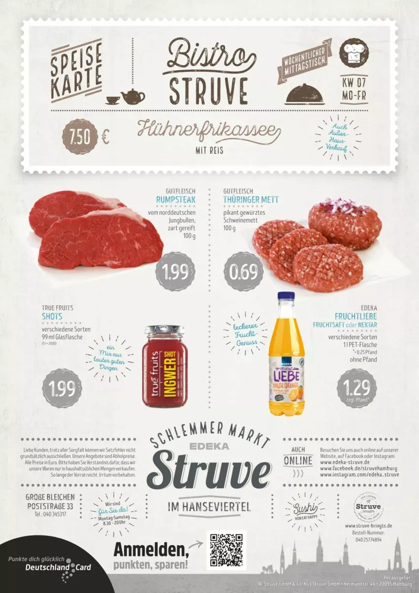 Aktueller Prospekt Edeka - Prospekte - von 10.02 bis 17.02.2024 - strona 4 - produkty: abholpreise, angebot, angebote, deka, eis, flasche, fleisch, frucht, fruchtsaft, gewürz, glasflasche, gutfleisch, jungbullen, Mett, Nektar, nerf, pet-flasche, reis, ring, rum, rumpsteak, saft, schwein, schweine, schweinemett, steak, true fruits, wein, weine, ZTE