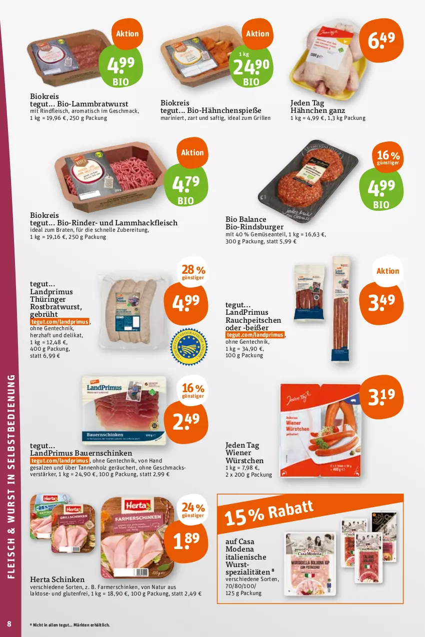 Aktueller Prospekt Tegut - Angebote der Woche - von 26.06 bis 01.07.2023 - strona 10 - produkty: auer, Bau, Bauer, Bauernschinken, bio, braten, bratwurst, burger, Casa Modena, eis, elle, ente, farmerschinken, fleisch, grill, hackfleisch, herta, Holz, HP, ideal zum braten, ideal zum grillen, lamm, landprimus, mac, Mode, natur, Rauch, reis, rind, rinder, rindfleisch, ring, rostbratwurst, saft, salz, schinken, Spezi, thüringer rostbratwurst, Ti, tisch, wiener, wiener würstchen, wurst, würstchen