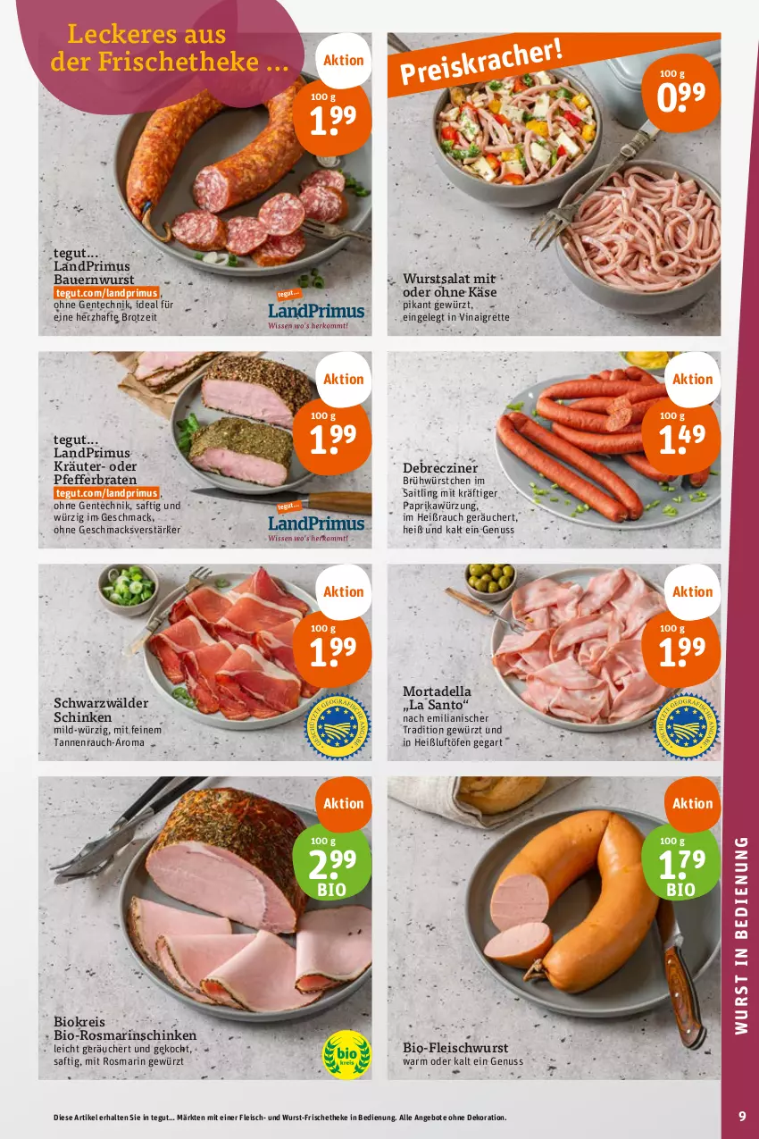 Aktueller Prospekt Tegut - Angebote der Woche - von 26.06 bis 01.07.2023 - strona 11 - produkty: angebot, angebote, auer, Bau, Bauer, bio, braten, brot, debrecziner, dekoration, dell, eis, ente, fleisch, fleischwurst, gewürz, Käse, kräuter, landprimus, mac, mortadella, nuss, paprika, pfeffer, Rauch, reis, rosmarin, saft, salat, schinken, schwarzwälder schinken, Ti, wurst, würstchen