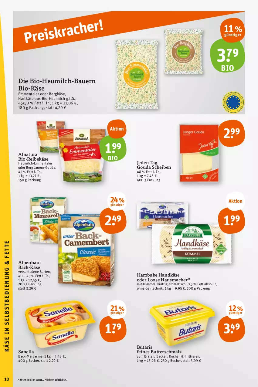 Aktueller Prospekt Tegut - Angebote der Woche - von 26.06 bis 01.07.2023 - strona 12 - produkty: Alpenhain, auer, Bau, Bauer, Becher, Bergkäse, bio, Bio-Käse, braten, butter, Butterschmalz, emmentaler, ente, gouda, hartkäse, Hausmacher, Heu, heumilch, Käse, Loose, mac, malz, margarine, milch, natur, natura, ndk, Reibekäse, Schmalz, Ti, Tiere, tisch