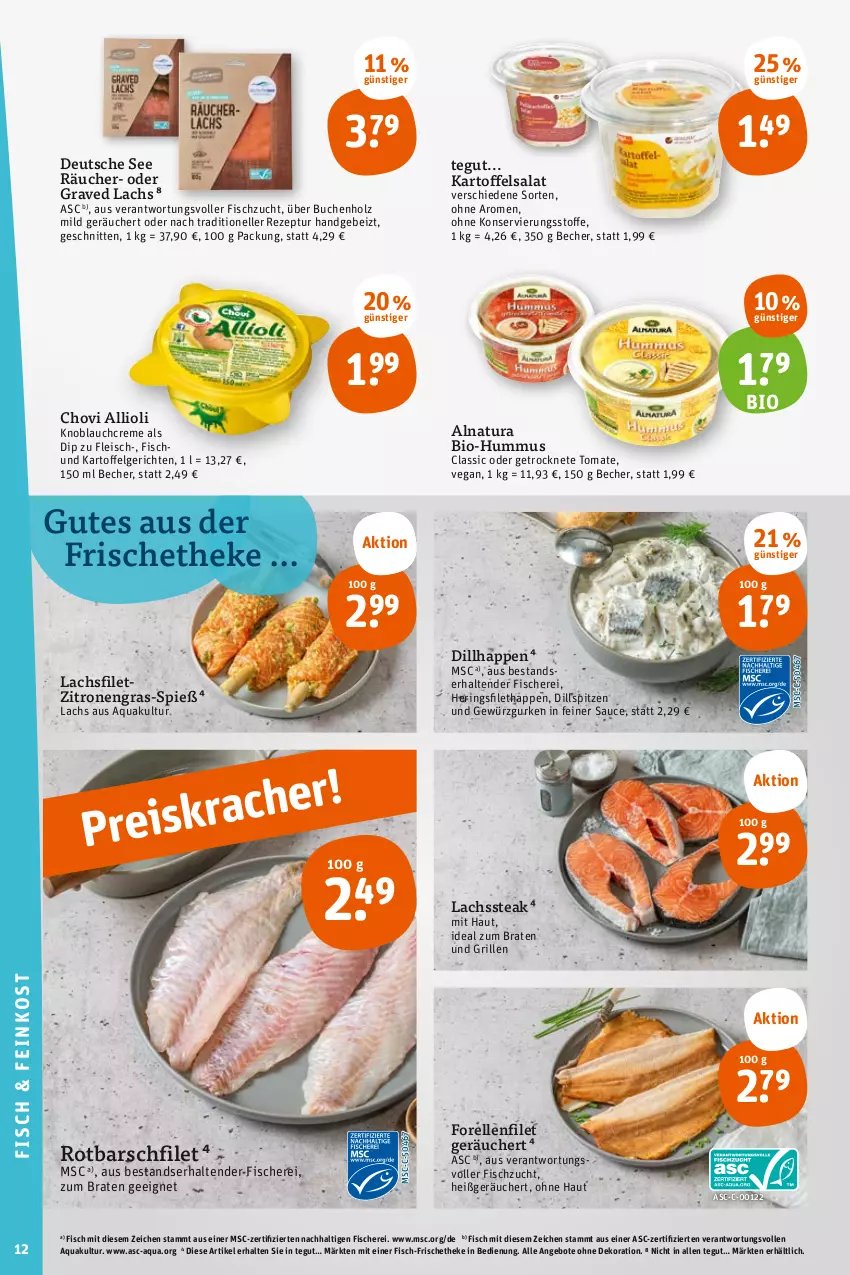 Aktueller Prospekt Tegut - Angebote der Woche - von 26.06 bis 01.07.2023 - strona 14 - produkty: allioli, angebot, angebote, aqua, Becher, bio, braten, buch, chovi, creme, dekoration, dip, eis, elle, filet, fisch, fische, Fischer, fleisch, forelle, gewürz, Gewürzgurke, gewürzgurken, Graved Lachs, grill, gurke, gurken, hering, Herings, Holz, hummus, ideal zum braten, kartoffel, kartoffelsalat, knoblauch, Knoblauchcreme, lachs, lachsfilet, LG, natur, natura, rel, rezept, ring, Rotbarsch, rotbarschfilet, salat, sauce, Schere, schnitten, steak, tender, Ti, tomate, zitrone, zitronen