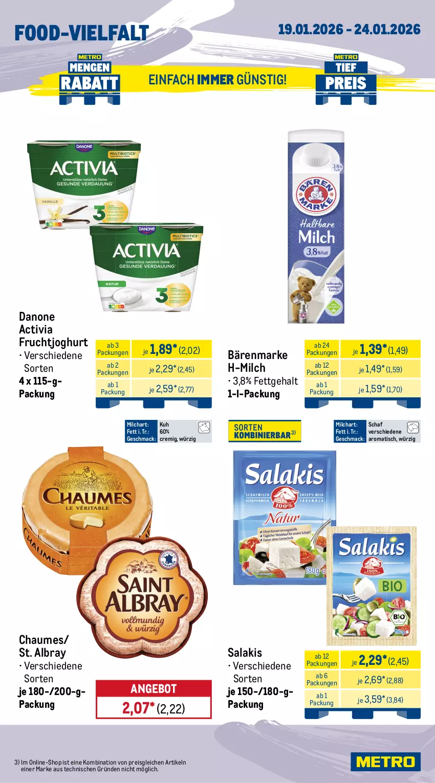 Aktueller Prospekt Metro - Wochen-Angebote - von 19.01 bis 24.01.2026 - strona 12 - produkty: activia, albray, angebot, auer, aufschnitt, bärenmarke, Bau, Bauer, chaumes, danone, danone activia, eis, frucht, fruchtjoghurt, Heu, joghur, joghurt, mac, Mett, metten, Mettenden, milch, nuss, reis, salakis, schnitten, St. Albray, Ti, tisch, wiesbauer