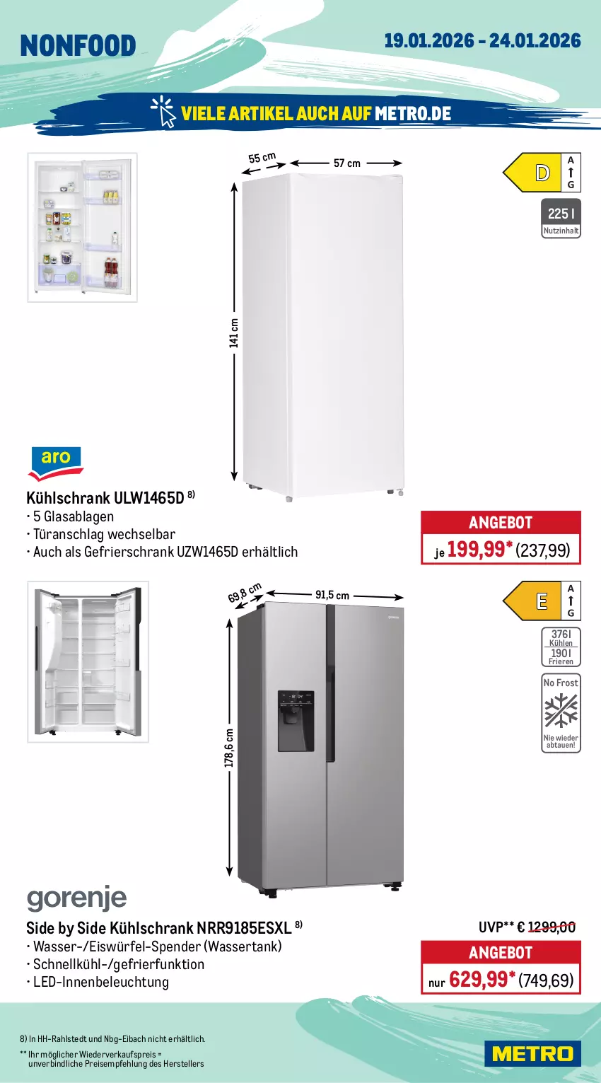 Aktueller Prospekt Metro - Wochen-Angebote - von 19.01 bis 24.01.2026 - strona 19 - produkty: angebot, auer, beleuchtung, beutel, bodensauger, bodenstaubsauger, edelstahl, eis, eiswürfel, elle, Finish, gefrierschrank, geschirr, geschirrspülmittel, kraft, kühlschrank, Metro, möbel, papier, reis, schlauch, Schrank, spülmittel, staubbeutel, staubsauger, teller, Ti, toilettenpapier, türanschlag wechselbar, wasser, wassertank, würfel