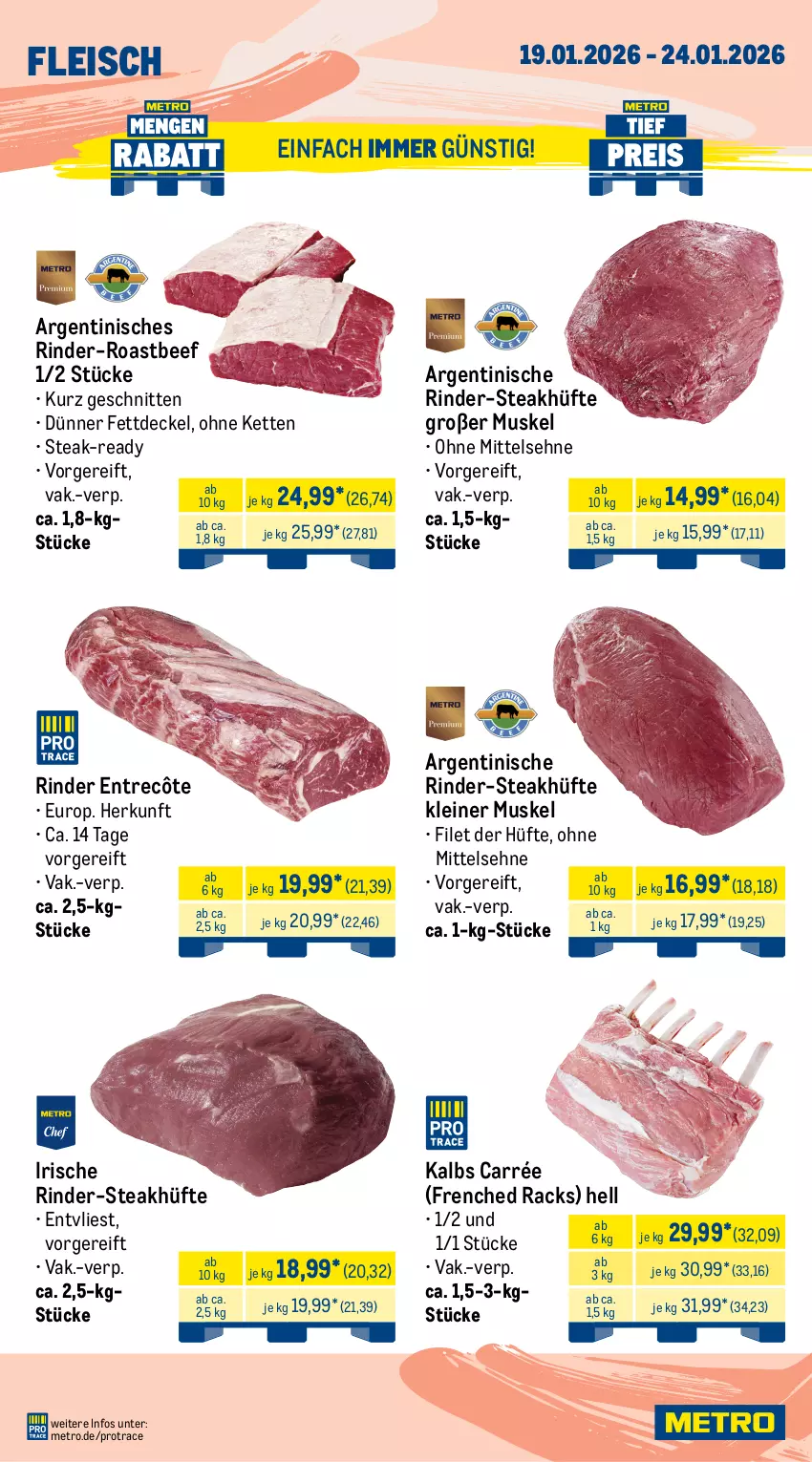 Aktueller Prospekt Metro - Wochen-Angebote - von 19.01 bis 24.01.2026 - strona 2 - produkty: angebot, Bau, beef, braten, brustfilet, decke, Deckel, eis, entrecôte, filet, fleisch, gewürz, gurke, hähnchenbrust, hähnchenbrustfilet, Kaninchenkeule, Kette, küche, Küchen, leine, Metro, rind, rinder, Rinderroulade, rinderrouladen, Rippen, roastbeef, rouladen, Schal, Schale, schnitten, schwein, schweine, schweinefilet, schweinenacken, senf, Speck, steak, steakhüfte, Ti, vom schweinenacken, wein, weine, zwiebel