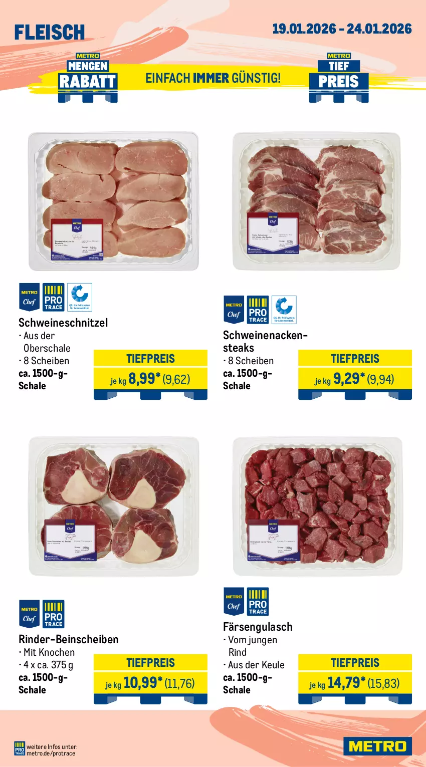 Aktueller Prospekt Metro - Wochen-Angebote - von 19.01 bis 24.01.2026 - strona 4 - produkty: beutel, decke, eis, fleisch, gulasch, Kalbfleisch, küche, lamm, Metro, Nackensteak, nackensteaks, reis, rind, rinder, rindfleisch, Schal, Schale, schnitten, schnitzel, schwein, schweine, schweinenacken, schweineschnitzel, steak, steaks, Ti, tiefpreis, truthahn, wein, weine