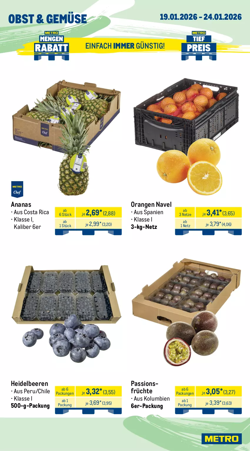 Aktueller Prospekt Metro - Wochen-Angebote - von 19.01 bis 24.01.2026 - strona 9 - produkty: ananas, beere, beeren, dessert, elle, früchte, heidelbeere, heidelbeeren, küche, Leuchte, leuchten, mac, mango, mangos, obst, orange, orangen, Ti, tisch