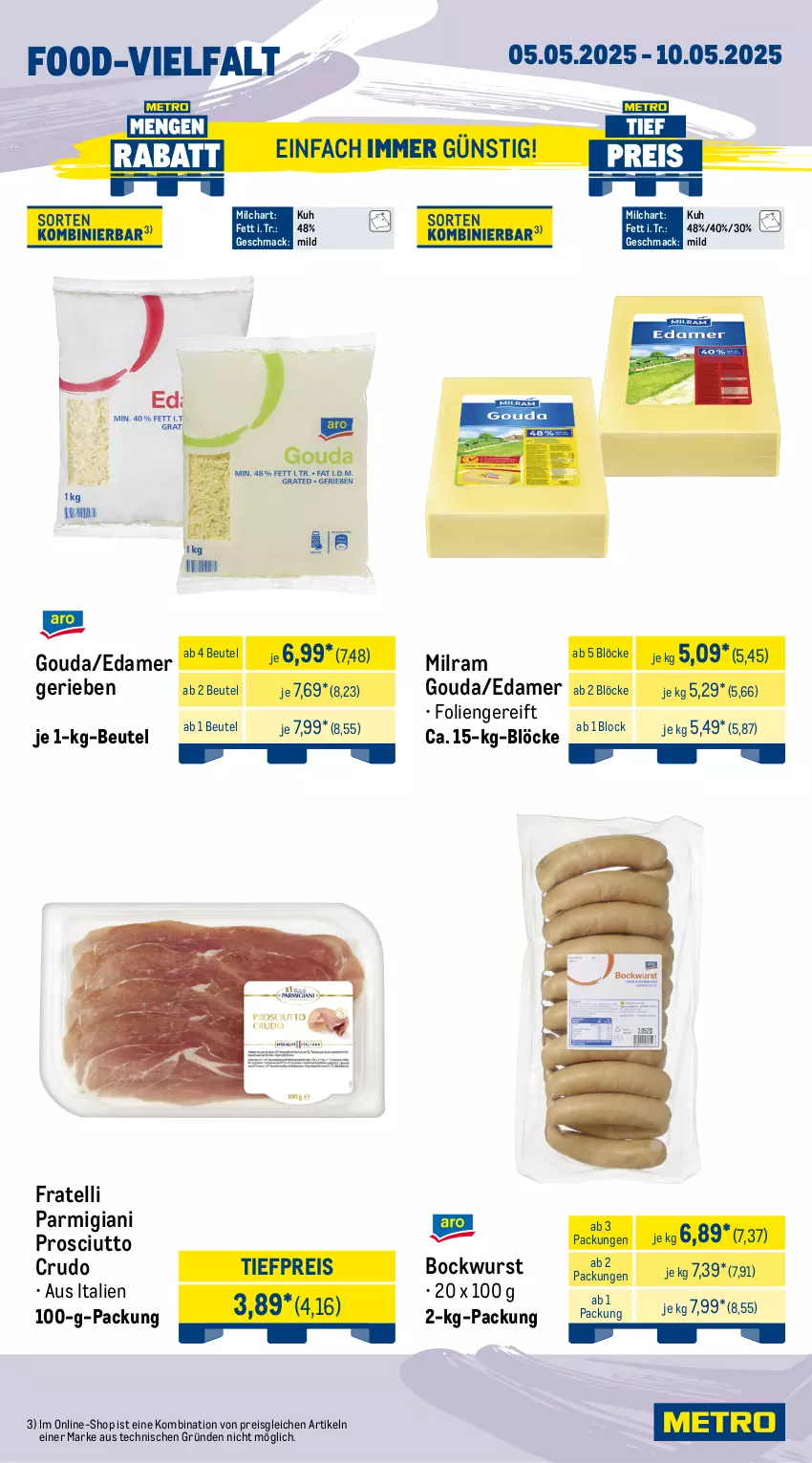 Aktueller Prospekt Metro - Wochen-Angebote Gastro - von 05.05 bis 10.05.2025 - strona 10 - produkty: angebot, apfel, beutel, bockwurst, edamer, eis, gouda, langnese, lorenz, mac, milch, milram, pizza, prosciutto, prosciutto crudo, reis, salami, schinken, schnitten, Ti, tiefpreis, torte, wurst