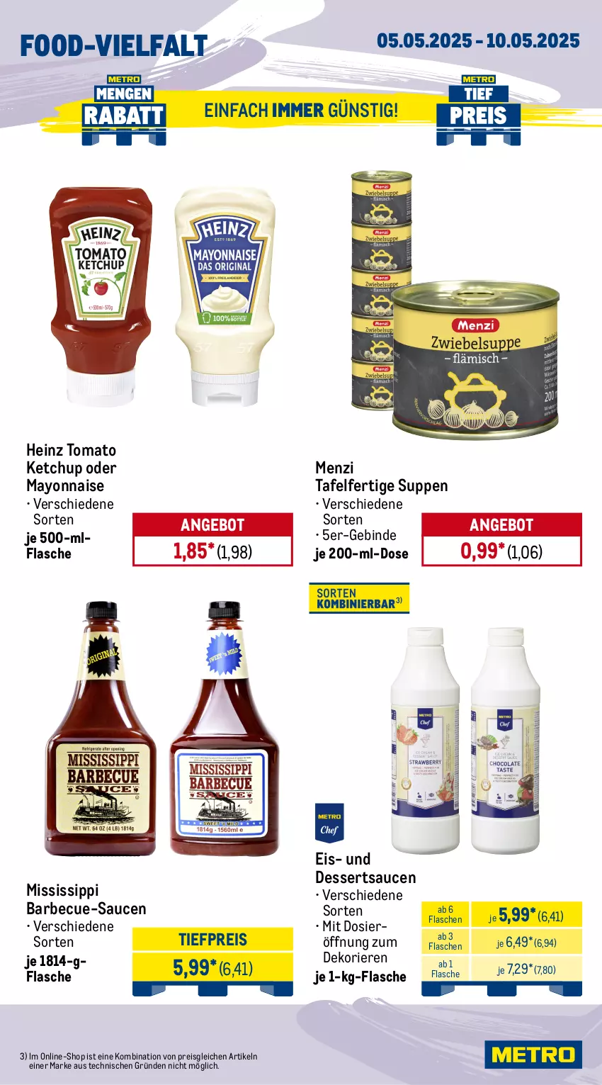 Aktueller Prospekt Metro - Wochen-Angebote Gastro - von 05.05 bis 10.05.2025 - strona 12 - produkty: Alwa, angebot, barbecue, beutel, chips, coupon, dallmayr, dallmayr prodomo, dessert, desserts, dessertsauce, eis, flasche, gerolsteine, gerolsteiner, getränk, getränke, granini, heinz, ketchup, mayonnaise, mineralwasser, Palette, prodomo, reis, saft, sauce, saucen, steiner, suppe, suppen, Ti, tiefpreis, tomato ketchup, tortilla, Tortilla Chips, wasser, Yo
