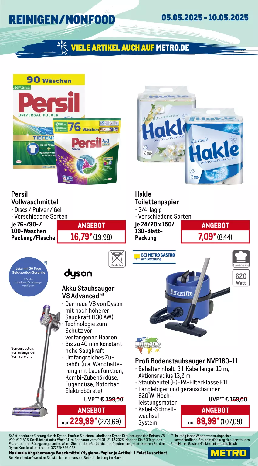 Aktueller Prospekt Metro - Wochen-Angebote Gastro - von 05.05 bis 10.05.2025 - strona 15 - produkty: Absolut Vodka, akku, angebot, Behälter, beutel, bodenstaubsauger, bürste, Cognac, Dyson, ecco, eis, Elektro, elle, flasche, getränk, getränke, hakle, hakle toilettenpapier, kraft, mac, Metro, metro gastro, Palette, papier, persil, prosecco, puma, reis, schöfferhofer, sonderposten, spumante, staubbeutel, staubsauger, teller, Ti, Tiere, toilettenpapier, valdo, vodka, vollwaschmittel, wandhalterung, waschmittel, zitrone, zitronen