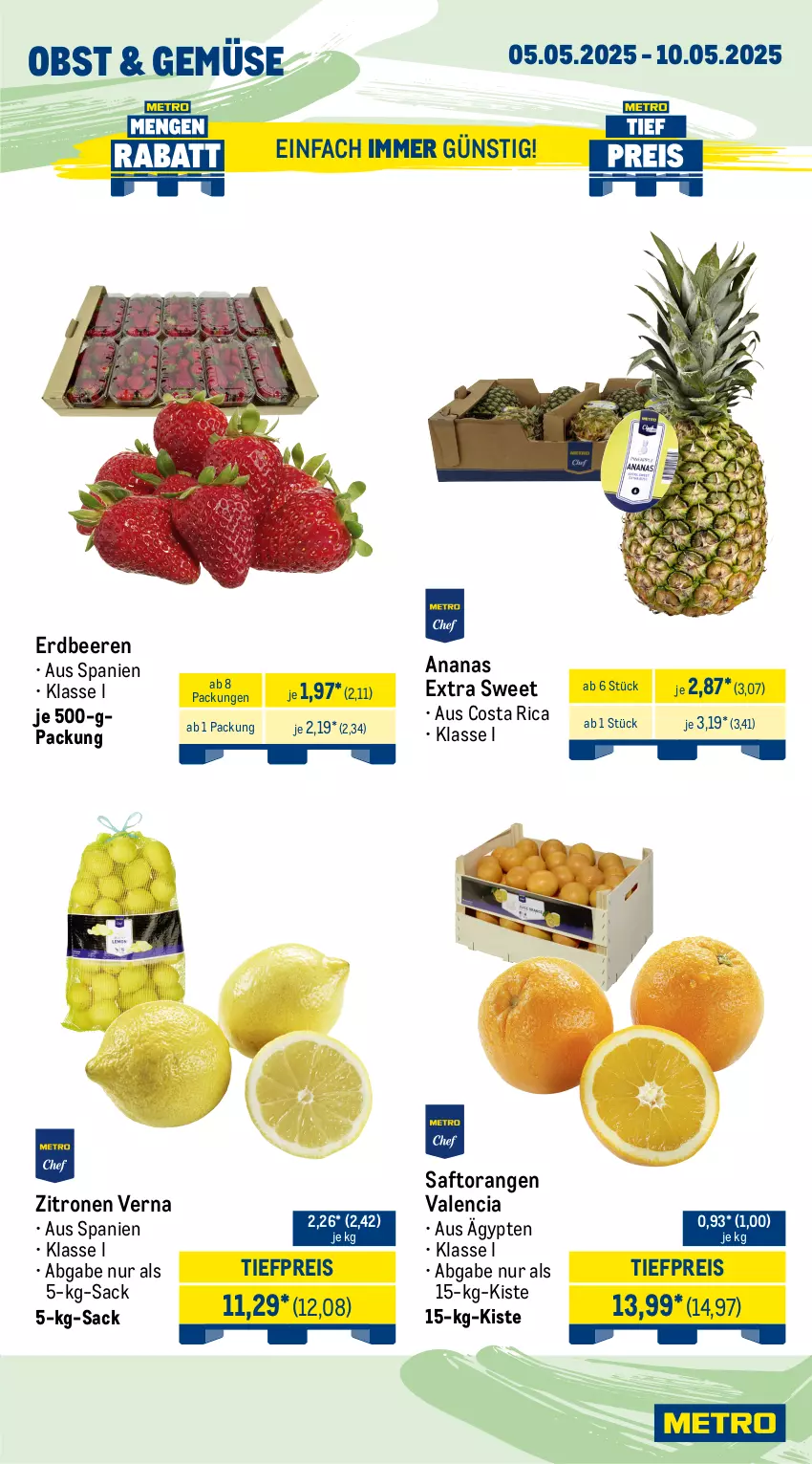 Aktueller Prospekt Metro - Wochen-Angebote Gastro - von 05.05 bis 10.05.2025 - strona 7 - produkty: ananas, angebot, Becher, beere, beeren, beutel, eis, erdbeere, erdbeeren, filet, fisch, fische, Fischer, früchte, garnelen, krone, matjes, meeresfrüchte, Metro, obst, orange, orangen, reis, sac, saft, Saftorangen, Schal, Schale, Schere, Ti, tiefpreis, Waage, Zander, zitrone, zitronen