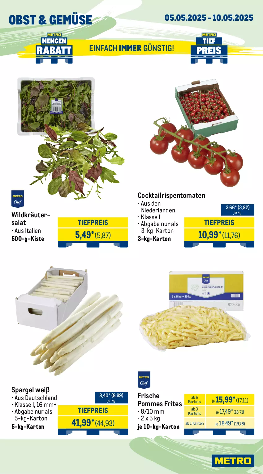 Aktueller Prospekt Metro - Wochen-Angebote Gastro - von 05.05 bis 10.05.2025 - strona 8 - produkty: angebot, cocktail, eimer, eis, frischli, Käse, kräuter, mac, milch, milram, obst, pommes, Pommes Frites, pudding, reis, rispentomaten, sahne, salat, schlagsahne, spargel, Ti, tiefpreis, tomate, tomaten, Wild, ziegenkäse