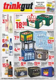 Gazetka promocyjna Trinkgut - Gazetka - ważna od 23.09 do 23.09.2023 - strona 1 - produkty: alkohol, Alwa, angebot, angebotspreis, Apple, Berger, bitburger, burger, Cava, deka, deutschlandcard, eis, elle, erde, flasche, freixenet, Germ, Gorbatschow, jack daniel, Jack Daniel’s, krone, LG, limo, limonade, limonaden, mineralwasser, Paula, paulaner, pils, pilsener, pilsner, radeberger, reis, rheinfels quelle, Spezi, steiner, tennessee whiskey, Ti, uhr, wasser, whiskey, wodka