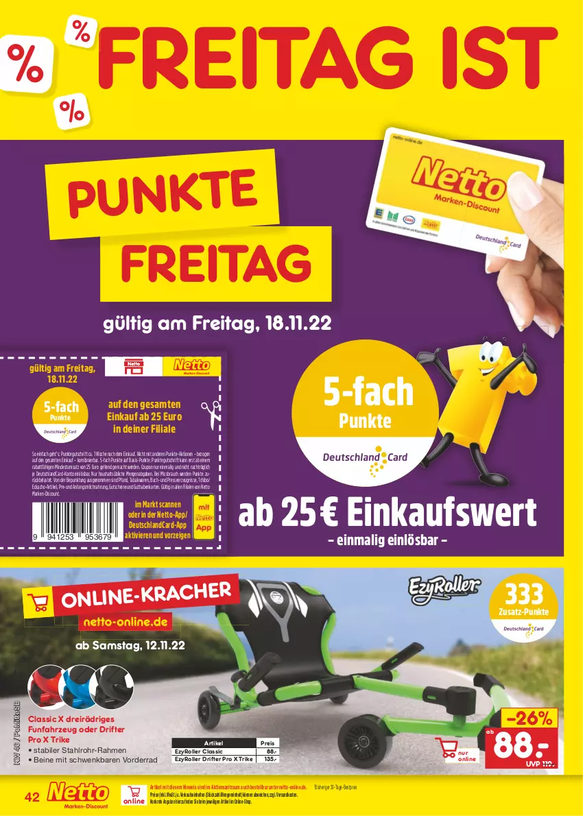 Aktueller Prospekt Netto Marken-Discount - Filial-Angebote - von 14.11 bis 19.11.2022 - strona 42 - produkty: bestpreis, buch, coupon, deutschlandcard, discount, eduscho, eis, erde, guthabenkarte, gutschein, gutscheine, mac, marken-discount, milch, ndk, Rauch, reis, Roller, Tchibo, Ti