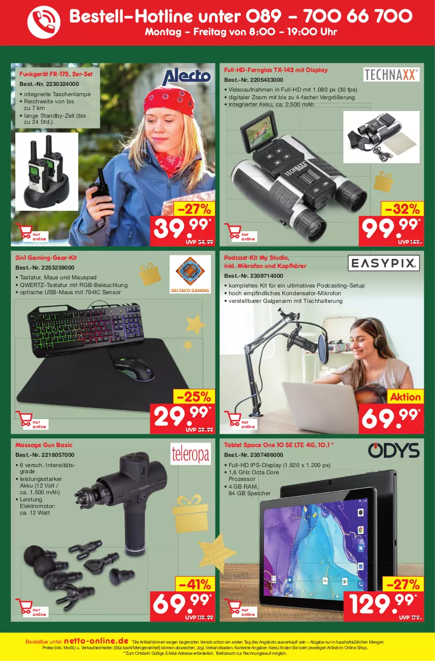 Aktueller Prospekt Netto Marken-Discount - Filial-Angebote - von 14.11 bis 19.11.2022 - strona 47 - produkty: akku, angebot, asti, beleuchtung, deo, eis, Elektro, Fernglas, ips-display, kopfhörer, Lampe, LG, Maus, ndk, reis, tablet, Tasche, taschen, taschenlampe, Tastatur, telefon, Ti, tisch, uhr, usb, ZTE