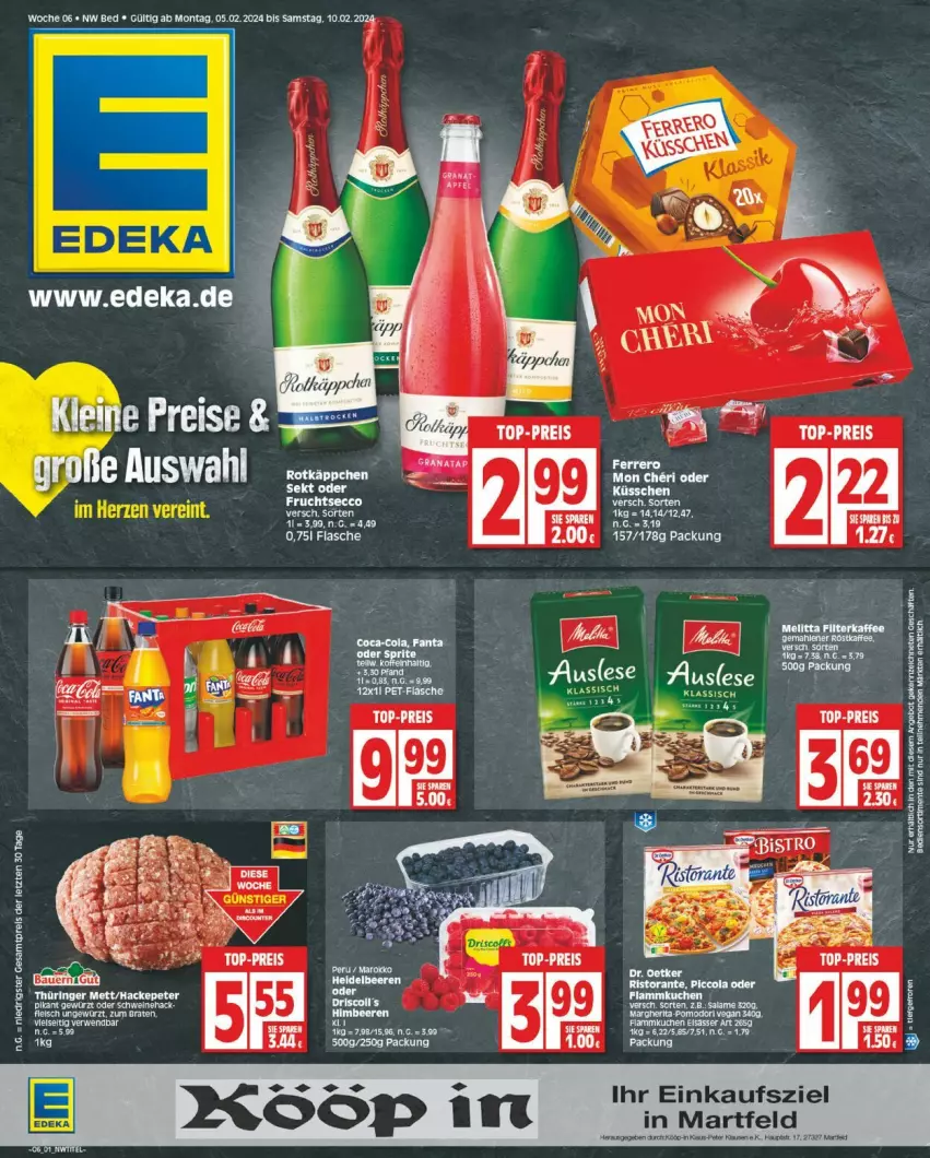 Aktueller Prospekt Edeka - Prospekte - von 05.02 bis 10.02.2024 - strona 1 - produkty: cola, eis, leine, reis, rel, ristorante, rotkäppchen, tee, Ti, top-preis, ZTE