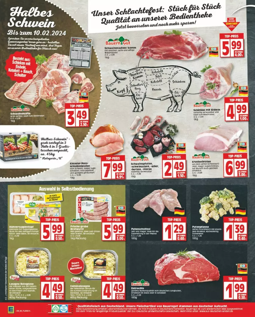 Aktueller Prospekt Edeka - Prospekte - von 05.02 bis 10.02.2024 - strona 4 - produkty: braten, eis, kasseler, nuss, pute, rwe, saft, schinken, schwein, schweine, schweinenacken, Tasche, taschen, Ti, wein, weine