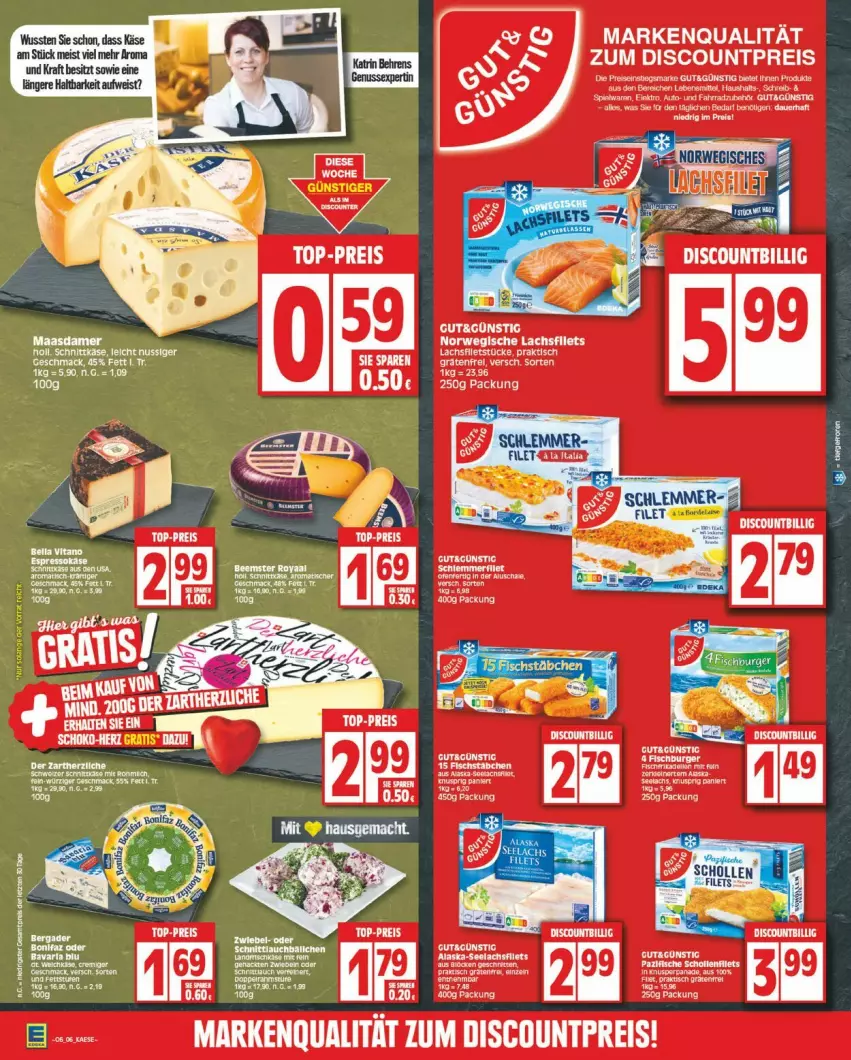 Aktueller Prospekt Edeka - Prospekte - von 05.02 bis 10.02.2024 - strona 6 - produkty: auto, discount, eier, eis, Elektro, Fahrrad, filet, filets, fisch, fische, lachs, lachsfilet, lachsfilets, Maasdam, maasdamer, mac, reis, rwe, scholl, Ti, tisch, top-preis