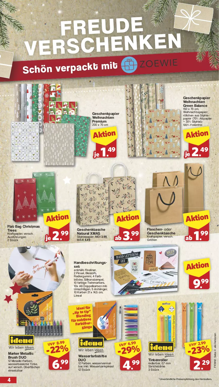 Aktueller Prospekt Famila - Prospekte - von 14.10 bis 19.10.2024 - strona 4 - produkty: Anhänger, Bleistift, eis, elle, farbstifte, Fineliner, flasche, Geschenkpapier, Geschenktasche, kraft, natur, natura, papier, Pinsel, Radiergummi, reis, Roller, stifte, Tasche, teller, Ti, wasser, wassertank, weihnachten, xmas