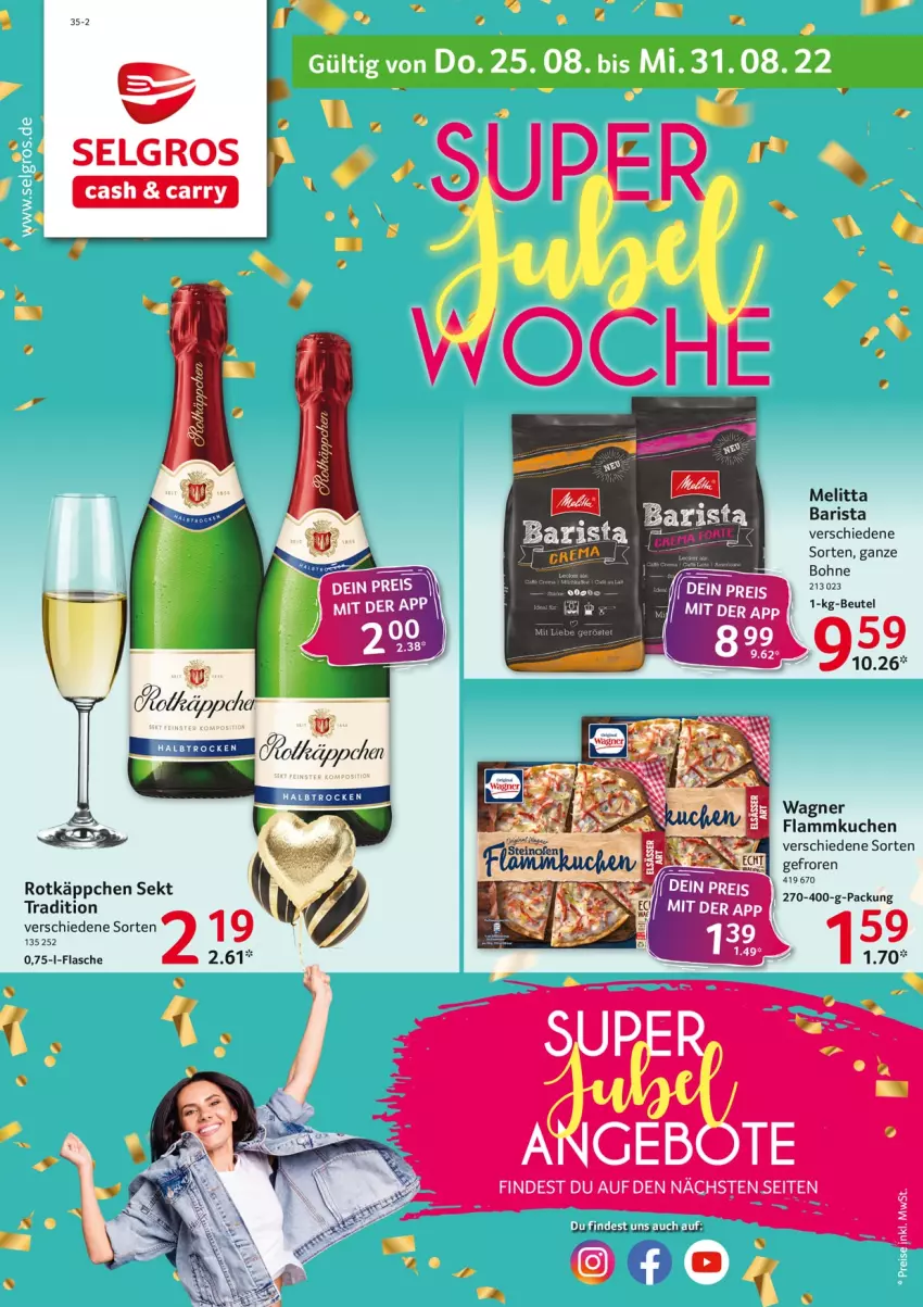 Aktueller Prospekt Selgros - Food - von 25.08 bis 31.08.2022 - strona 1 - produkty: beutel, bohne, flammkuchen, flasche, kuchen, lamm, LG, melitta, rotkäppchen, sekt, Ti, wagner