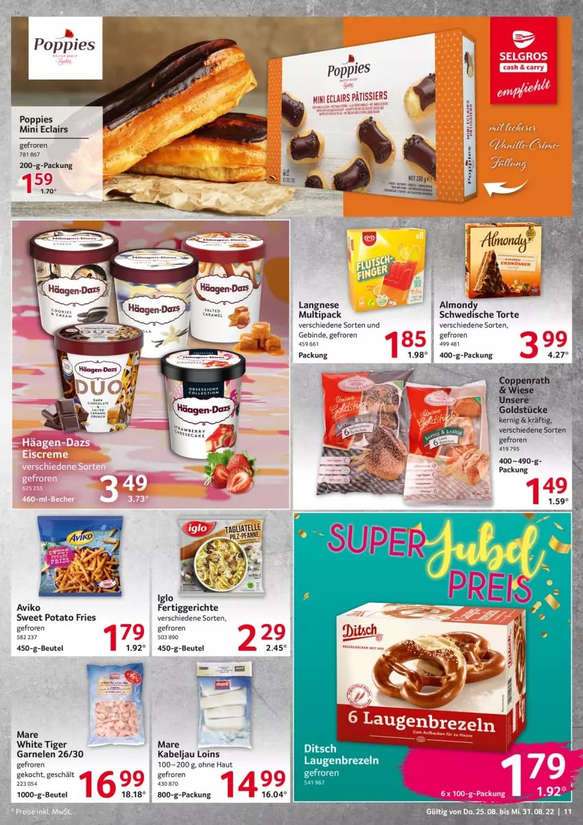 Aktueller Prospekt Selgros - Food - von 25.08 bis 31.08.2022 - strona 11 - produkty: beutel, brezel, Brezeln, caramel, fertiggericht, fertiggerichte, garnelen, Goldstücke, iglo, langnese, Laugenbrezel, Popp, Ti, torte