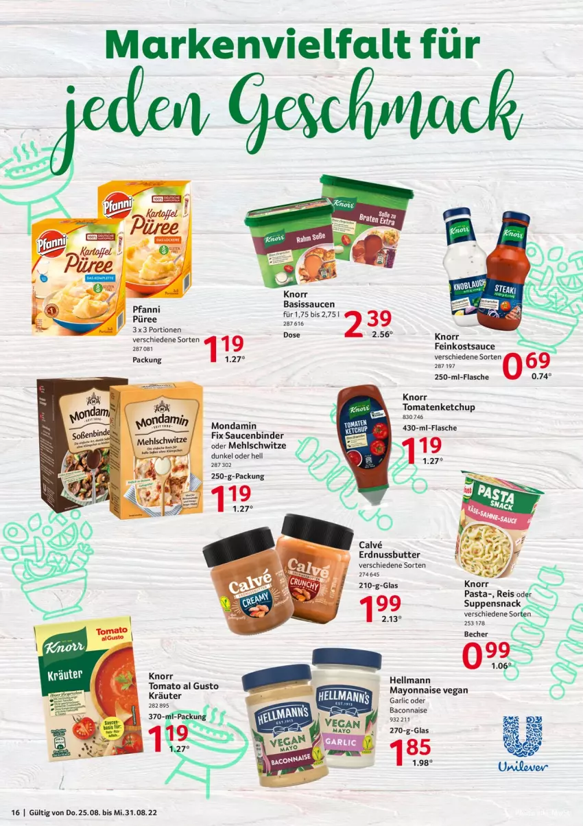 Aktueller Prospekt Selgros - Food - von 25.08 bis 31.08.2022 - strona 16 - produkty: bacon, Becher, butter, eis, erdnuss, Erdnussbutter, feinkost, flasche, ketchup, knorr, knorr pasta, kräuter, mayonnaise, mehl, mondamin, nuss, pasta, pfanni, püree, reis, sauce, saucen, snack, suppe, suppen, Ti, tomate, tomaten, tomatenketchup, tomato al gusto, Yo