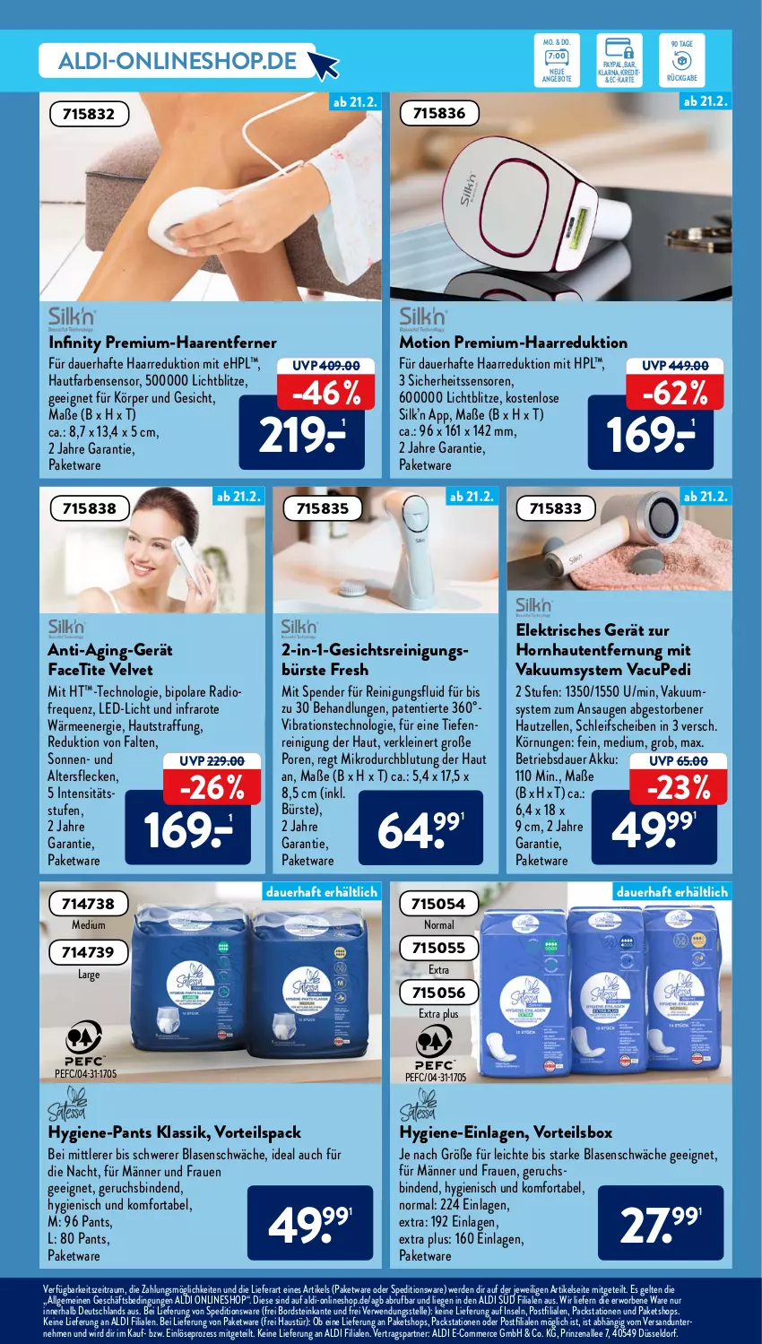 Aktueller Prospekt AldiSud - ALDI Aktuell - von 12.02 bis 26.02.2022 - strona 13 - produkty: akku, aldi, angebot, angebote, Anti-Aging-Gerät, auer, aust, binden, bürste, elle, erde, Gesichtsreinigungsbürste, gin, HP, Hygiene-Pants, led-licht, leine, LG, Liege, Pants, Radio, Reinigung, reinigungsbürste, rwe, Ti, velvet