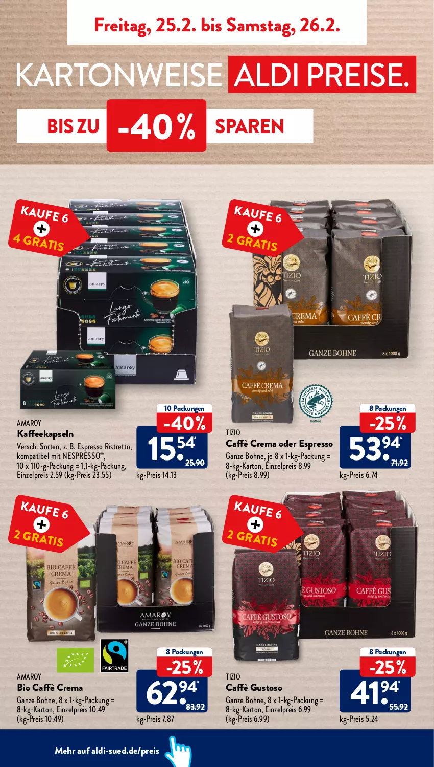 Aktueller Prospekt AldiSud - ALDI Aktuell - von 12.02 bis 26.02.2022 - strona 30 - produkty: aldi, amaro, bio, bohne, caffè crema, eis, espresso, kaffee, kaffeekapseln, nespresso, oder espresso, reis, Ti