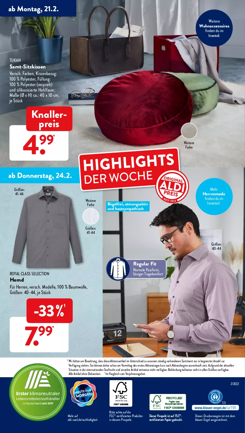 Aktueller Prospekt AldiSud - ALDI Aktuell - von 12.02 bis 26.02.2022 - strona 35 - produkty: ACC, accessoires, aldi, alle artikel ohne dekoration, angebot, Bau, baumwolle, bügel, dekoration, dell, drucker, eis, elle, Engel, ente, gin, hemd, kerze, kissen, Kissenbezug, kleid, Kleidung, knallerpreis, lebensmittel, Mode, papier, reis, resa, sitzkissen, Ti, wolle, ZTE