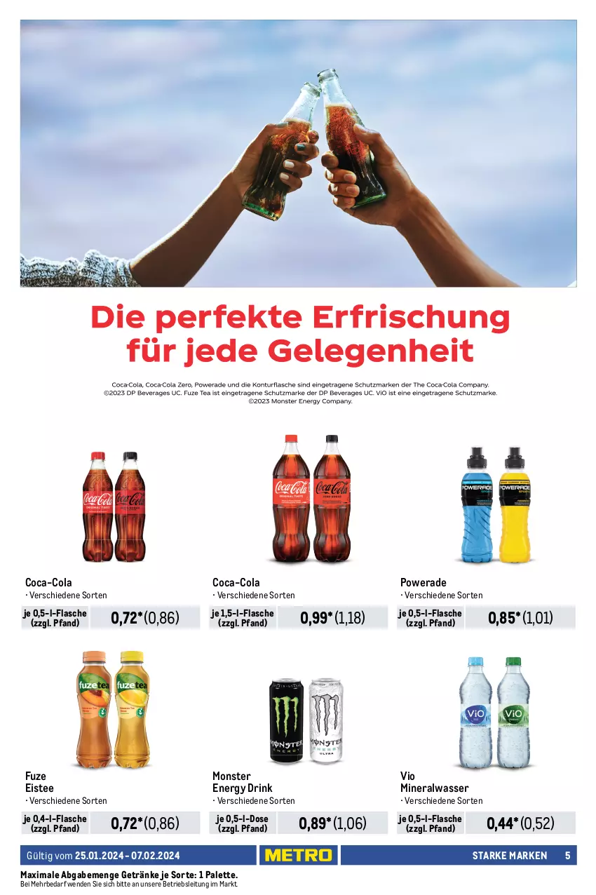 Aktueller Prospekt Metro - Starke Marken - von 25.01 bis 07.02.2024 - strona 5 - produkty: Alwa, coca-cola, cola, drink, eis, eistee, energy drink, espresso, flasche, getränk, getränke, kakao, mineralwasser, monster, Monster Energy, nespresso, nesquik, Palette, starbucks, tee, Ti, wasser