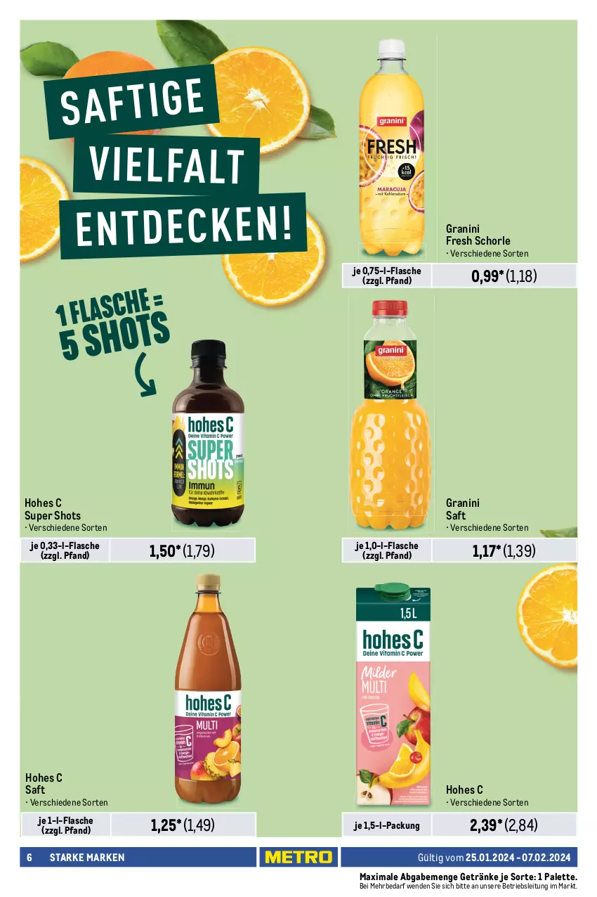 Aktueller Prospekt Metro - Starke Marken - von 25.01 bis 07.02.2024 - strona 6 - produkty: apfel, arla, deo, deospray, duschgel, ecco, eis, fa duschgel, flasche, frucht, fruchtsecco, getränk, getränke, grana, granatapfel, granini, Haarlack, Hohes C, lack, merl, Palette, Rana, rotkäppchen, saft, schauma, schauma shampoo, schorle, sekt, shampoo, Taft, Ti