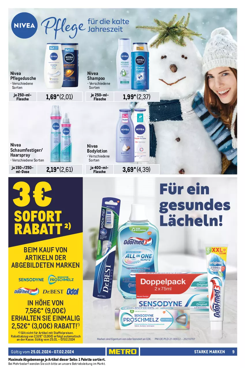 Aktueller Prospekt Metro - Starke Marken - von 25.01 bis 07.02.2024 - strona 9 - produkty: Alwa, Always, aufsteckbürsten, auto, body, bodylotion, bürste, bürsten, creme, dusche, eis, elle, feuchttücher, flasche, fusion5, gillette, gillette venus, haarspray, LG, Lotion, nivea, oral-b, Palette, pampers, pantene, pantene pro-v, pflegedusche, pro-v, rasiergel, Rasierklinge, rasierklingen, reis, rwe, schaumfestiger, shampoo, slip, slipeinlagen, spülung, swirl, Systemklingen, teller, Ti, tisch, tücher, venus, zahncreme