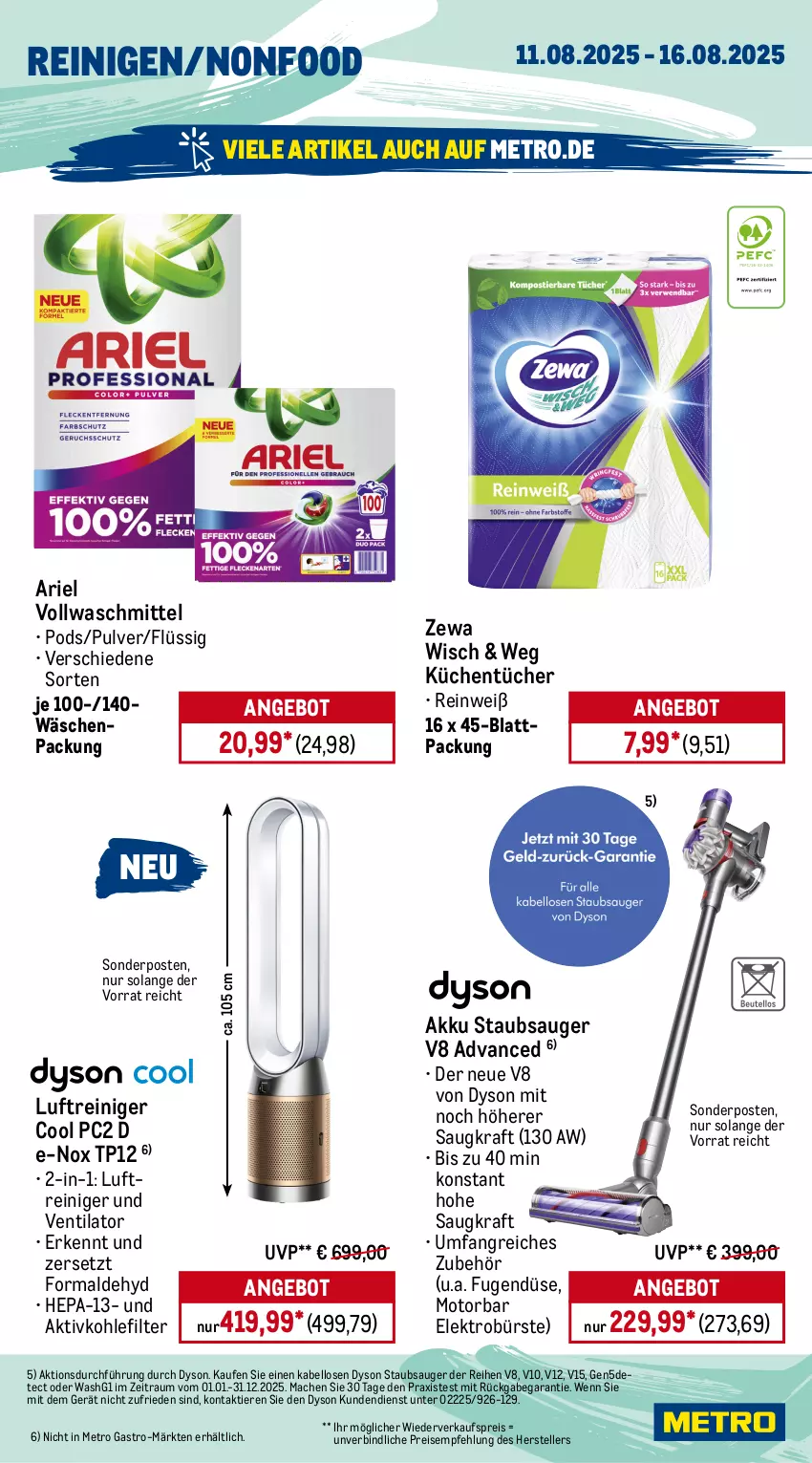 Aktueller Prospekt Metro - Wochen-Angebote Gastro - von 11.08 bis 16.08.2025 - strona 17 - produkty: akku, angebot, ariel, bier, bürste, Dyson, ecco, eis, Elektro, elle, flasche, franziskaner, getränk, getränke, Gorbatschow, kraft, küche, Küchen, küchentücher, Luftreiniger, mac, Metro, metro gastro, Palette, Pods, prosecco, puma, raspberry, regal, reiniger, reis, sonderposten, spumante, staubsauger, teller, Ti, tiefpreis, Tiere, tücher, ventilator, vollwaschmittel, waschmittel, weissbier, wodka, zewa, zonin