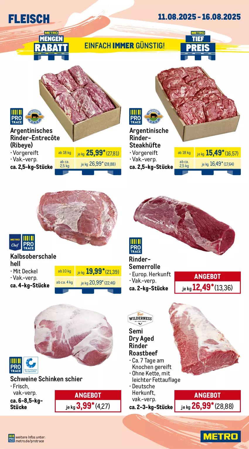 Aktueller Prospekt Metro - Wochen-Angebote Gastro - von 11.08 bis 16.08.2025 - strona 2 - produkty: angebot, beef, beutel, brustfilet, burger, decke, Deckel, eis, entrecôte, filet, fleisch, hähnchenbrust, hähnchenbrustfilet, Kette, krone, lachs, Metro, natur, pute, putenbrust, putenbrustfilet, rind, rinder, Rindersteak, roastbeef, salomon, Schal, Schale, schinken, schwein, schweine, schweinefilet, Schweinelachs, schweinenacken, steak, steakhüfte, Ti, wein, weine
