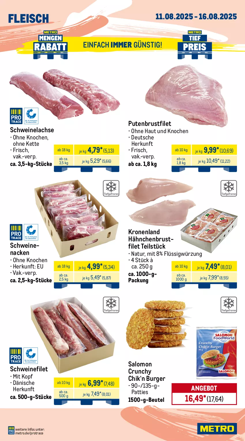 Aktueller Prospekt Metro - Wochen-Angebote Gastro - von 11.08 bis 16.08.2025 - strona 3 - produkty: angebot, beef, beutel, brustfilet, burger, decke, Deckel, eis, entrecôte, filet, fleisch, hähnchenbrust, hähnchenbrustfilet, Kette, krone, lachs, Metro, natur, pute, putenbrust, putenbrustfilet, rind, rinder, Rindersteak, roastbeef, salomon, Schal, Schale, schinken, schwein, schweine, schweinefilet, Schweinelachs, schweinenacken, steak, steakhüfte, Ti, wein, weine