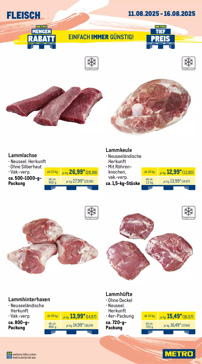 Aktueller Prospekt Metro - Wochen-Angebote Gastro - von 11.08 bis 16.08.2025 - strona 4 - produkty: Abtei, angebot, angebote, aqua, axe, decke, Deckel, eis, filet, fisch, fischtheke, fleisch, frischfisch, garnelen, Haxe, lachs, lamm, lammkeule, lammlachse, Metro, reis, Rotbarsch, rotbarschfilet, rwe, thunfisch, Ti, tiefpreis, Wild, wolfsbarsch
