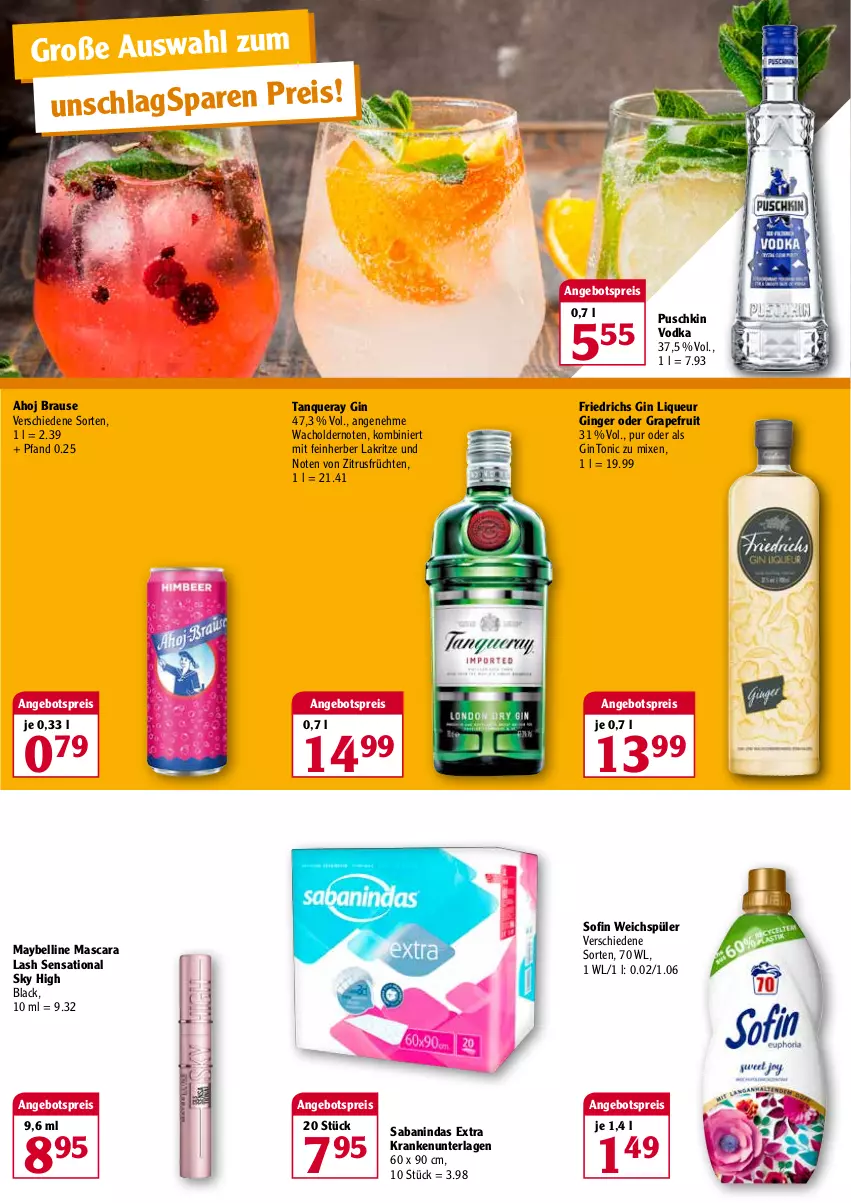 Aktueller Prospekt Globus - Prospekte - von 28.02 bis 05.03.2022 - strona 2 - produkty: angebot, angebotspreis, brause, eis, früchte, früchten, gin, ginger, grapefruit, lack, Lakritz, liqueur, Mascara, Maybelline, puschkin vodka, reis, Tanqueray, Ti, tonic, vodka, weichspüler