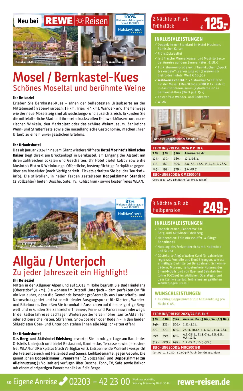 Aktueller Prospekt Rewe Reisen - Reiseprospekt - von 27.10 bis 29.12.2023 - strona 30 - produkty: Alwa, axe, Bad, bademäntel, buch, dusche, ecco, eis, Elan, elle, emmi, ente, flammkuchen, flasche, inklusivleistungen, Kaiser, Kamin, kuchen, kühlschrank, kurtaxe, lamm, LG, mab, mac, mineralwasser, natur, rama, reis, rwe, Schrank, Speck, Sport, Ti, timer, uhr, walser, wasser, wein, weine, zwiebel, zwiebeln