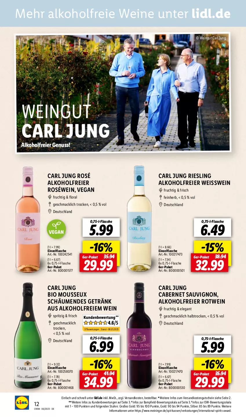 Aktueller Prospekt Lidl - Juni-Highlights in der Weinwelt - von 01.06 bis 30.06.2023 - strona 12 - produkty: alkohol, bio, cabernet, cabernet sauvignon, eier, eis, flasche, frucht, getränk, gutschein, LG, mac, mousse, ndk, nuss, riesling, roséwein, rotwein, sauvignon, spirituosen, Ti, wein, weine