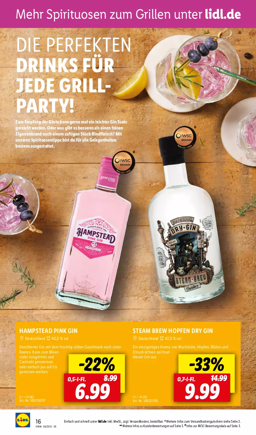 Aktueller Prospekt Lidl - Juni-Highlights in der Weinwelt - von 01.06 bis 30.06.2023 - strona 16 - produkty: beere, beeren, Blüte, cocktail, cocktails, drink, drinks, dry gin, eis, erde, fleisch, frucht, früchte, früchten, gin, grill, gutschein, mac, ndk, rind, rindfleisch, saft, spirituosen, Ti, tonic