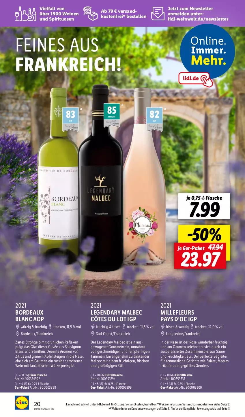 Aktueller Prospekt Lidl - Juni-Highlights in der Weinwelt - von 01.06 bis 30.06.2023 - strona 20 - produkty: apfel, asti, cuvée, eis, elle, ente, fanta, flasche, frucht, früchte, Gegrilltes Gemüse, grill, gutschein, meeresfrüchte, merl, ndk, reis, salat, salate, sauvignon, sauvignon blanc, spirituosen, Ti, tisch, usb, versandkostenfrei, wein, weine