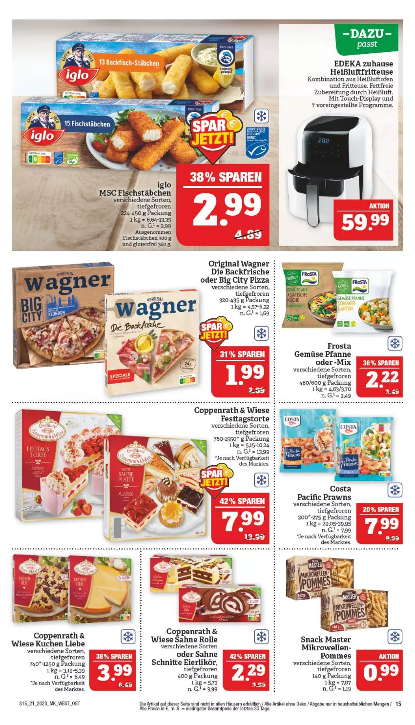 Aktueller Prospekt Marktkauf - Prospekt - von 21.05 bis 27.05.2023 - strona 15 - produkty: Cif, coppenrath, deka, eier, eierlikör, eis, elle, fritteuse, frosta, gin, Heißluftfritteuse, kuchen, likör, mikrowelle, Ofen, original wagner, pfanne, pizza, pommes, prawns, reis, sahne, snack, Ti, torte, wagner, ZTE