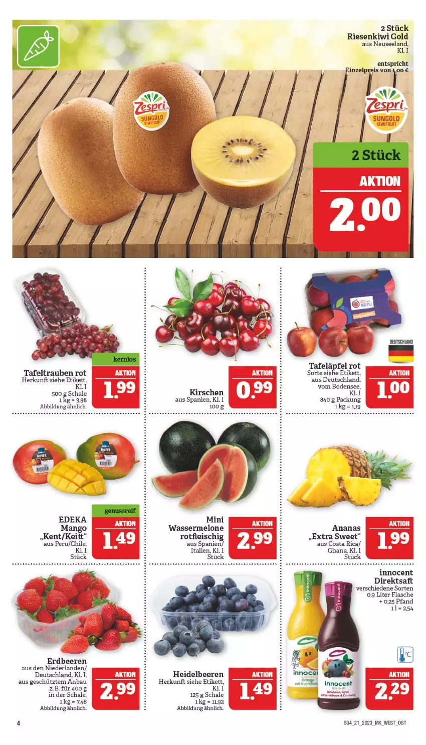 Aktueller Prospekt Marktkauf - Prospekt - von 21.05 bis 27.05.2023 - strona 4 - produkty: ananas, apfel, Bau, beere, beeren, deka, direktsaft, eis, Elan, erdbeere, erdbeeren, flasche, fleisch, heidelbeere, heidelbeeren, Heu, Innocent, kirsch, kirsche, kirschen, kiwi, Kiwi Gold, mango, melone, reis, saft, Schal, Schale, tafeltrauben, Ti, trauben, wasser, wassermelone, ZTE