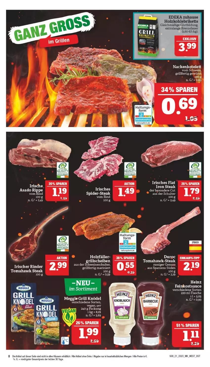 Aktueller Prospekt Marktkauf - Prospekt - von 21.05 bis 27.05.2023 - strona 8 - produkty: auer, briketts, cin, deka, eis, Elan, feinkost, gewürz, grill, Holz, holzkohle, Knödel, kotelett, meggle, nuss, reis, rind, rinder, sauce, schwein, schweine, steak, Ti, wein, weine, ZTE