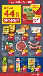 Gazetka promocyjna Aldi Nord - Von Montag - Gazetka - ważna od 23.03 do 23.03.2024 - strona 5 - produkty: alpro, bratwurst, buch, butter, drink, eis, elle, fleisch, fleischwurst, französischer weichkäse, frucht, fruchtsaft, fruchtsaftgetränk, getränk, gin, gutfried, hafer, Haferdrink, halbfettmargarine, Happy Day, herta, Holz, houdek, kabanos, Käse, kerrygold, lätta, leerdammer, margarine, Rauch, reis, saft, teller, Ti, weichkäse, wiltmann, wurst, ZTE