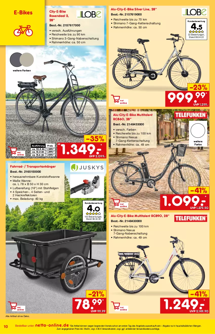 Aktueller Prospekt Netto Marken-Discount - Online-Angebote Mai - von 01.05 bis 27.05.2022 - strona 10 - produkty: angebot, Anhänger, E-Bike, E-Bikes, eis, Fahrrad, felgen, Kette, LG, ndk, nexus, reis, rosen, Schal, shimano, Sport, Ti, Wanne, ZTE