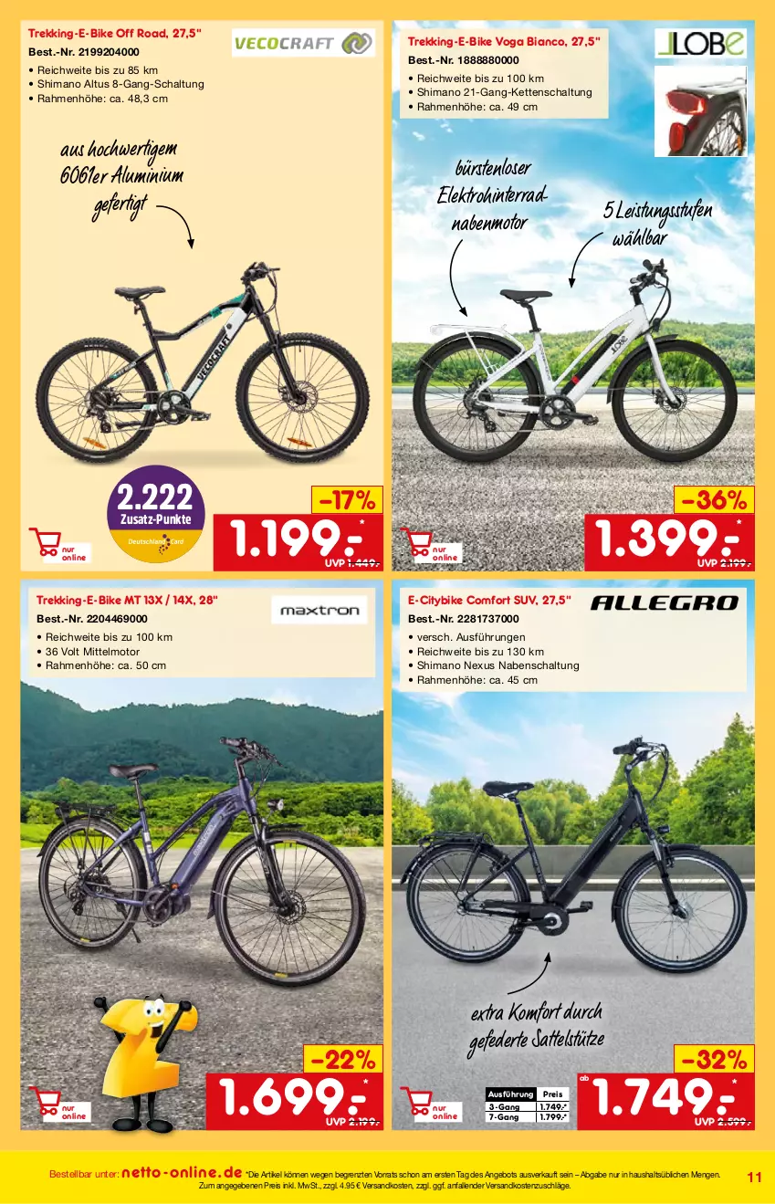 Aktueller Prospekt Netto Marken-Discount - Online-Angebote Mai - von 01.05 bis 27.05.2022 - strona 11 - produkty: angebot, bürste, bürsten, E-Bike, eis, Elektro, Kette, ndk, nexus, reis, sattel, sattelstütze, Schal, shimano, Ti, ZTE