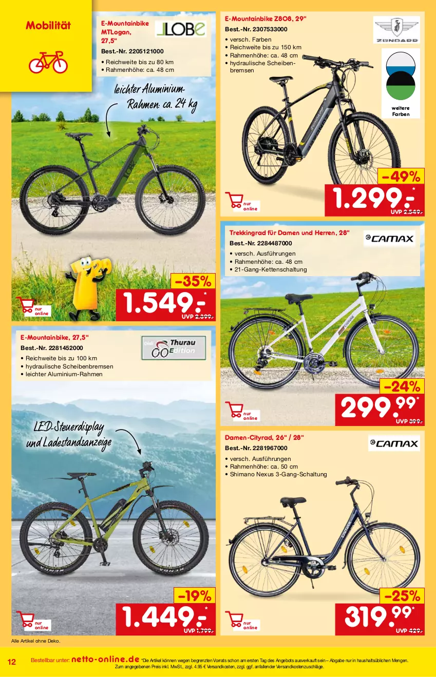 Aktueller Prospekt Netto Marken-Discount - Online-Angebote Mai - von 01.05 bis 27.05.2022 - strona 12 - produkty: angebot, eis, Kette, Mountainbike, ndk, nexus, reis, Schal, shimano, Ti, ZTE