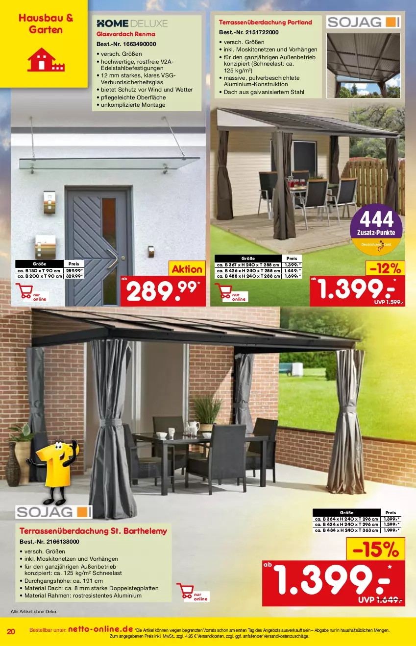 Aktueller Prospekt Netto Marken-Discount - Online-Angebote Mai - von 01.05 bis 27.05.2022 - strona 20 - produkty: angebot, Bau, edelstahl, eis, ente, Garten, latte, moskitonetz, ndk, reis, Ria, Terrassenüberdachung, Ti, usb, ZTE