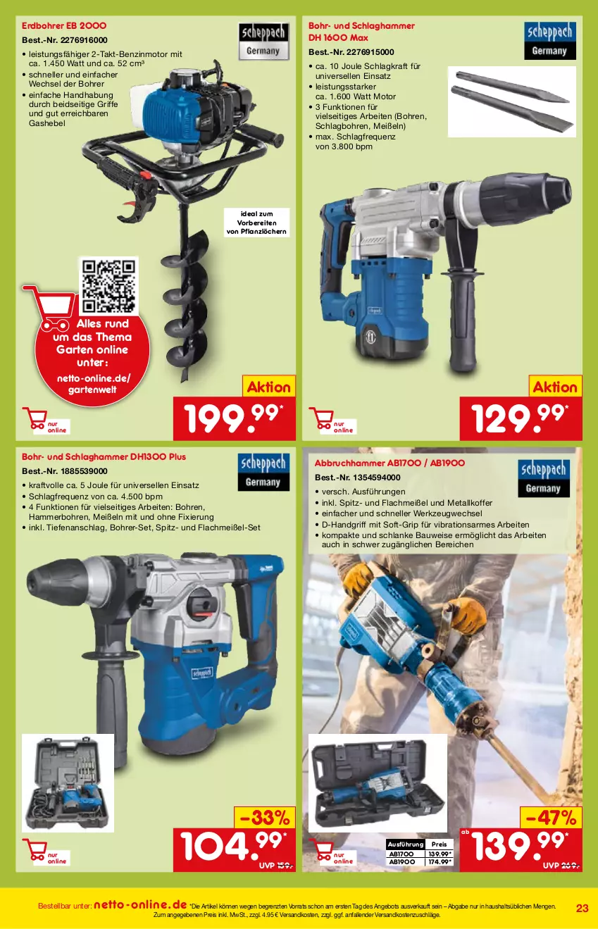 Aktueller Prospekt Netto Marken-Discount - Online-Angebote Mai - von 01.05 bis 27.05.2022 - strona 23 - produkty: Abbruchhammer, angebot, Bau, Bohrer-Set, eis, elle, Garten, koffer, kraft, ndk, reis, Ti, werkzeug, ZTE