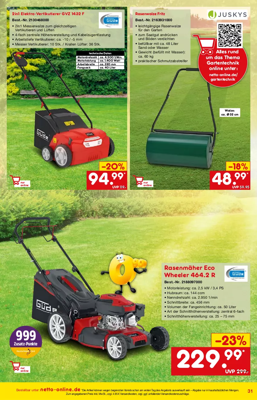 Aktueller Prospekt Netto Marken-Discount - Online-Angebote Mai - von 01.05 bis 27.05.2022 - strona 31 - produkty: angebot, Brei, eis, Elektro, ente, fritz, Garten, messer, ndk, rasen, rasenmäher, reis, sac, Ti, Tiere, tisch, wasser, ZTE